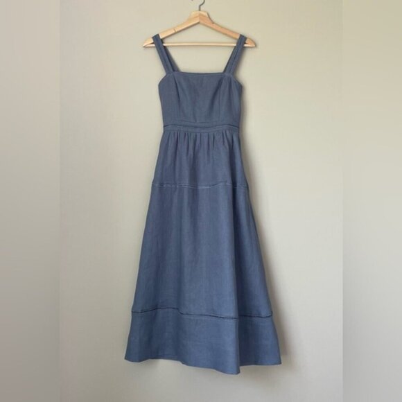 NEW Reformation Everett Linen Midi Dress Cornflower Blue | US 2 UK 6 - Picture 6 of 14